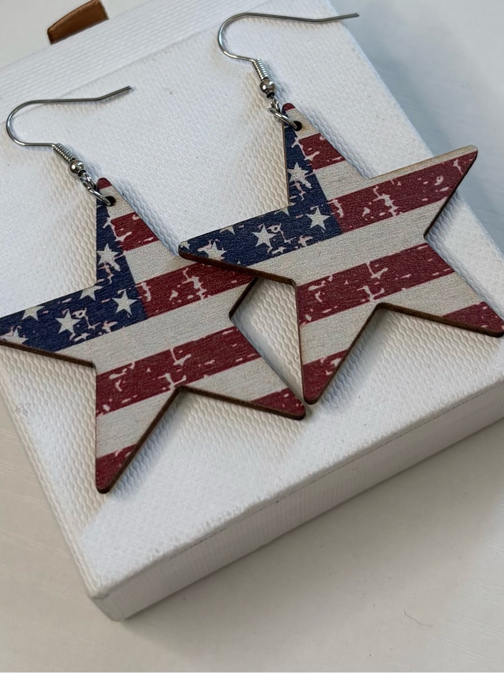 American Flag Star Dangle Earrings - Red, White & Blue